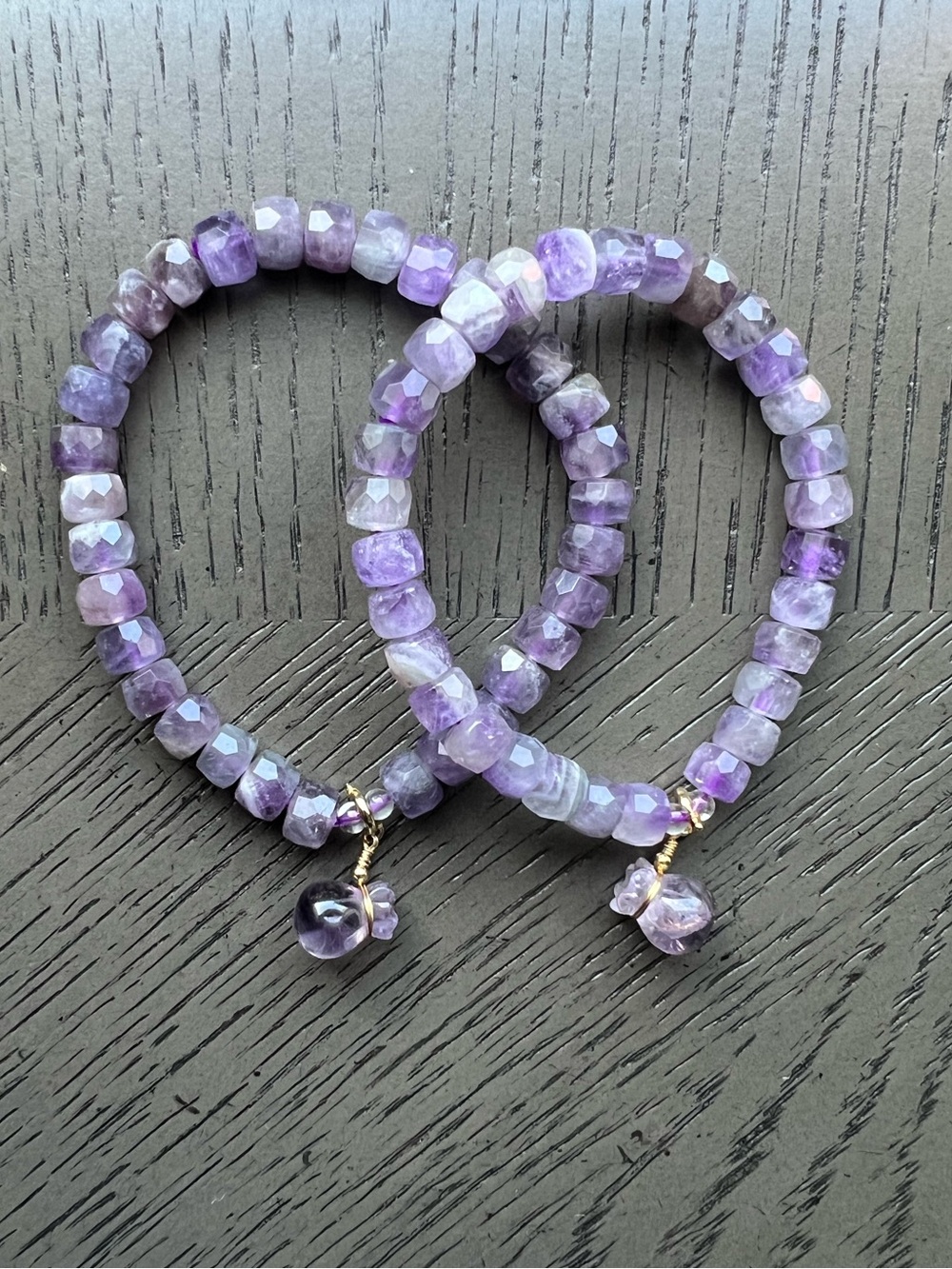 Faceted Rondelle amethyst with money bag bracelet 8mm SIZE 6.5-7’ ( ONE )